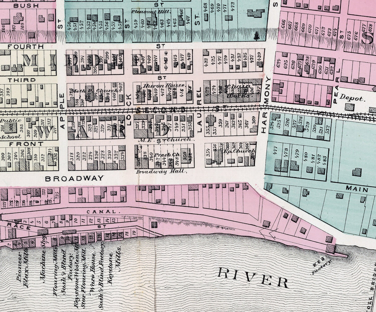 1876 Town Map of New Brighton Beaver County Pennsylvania