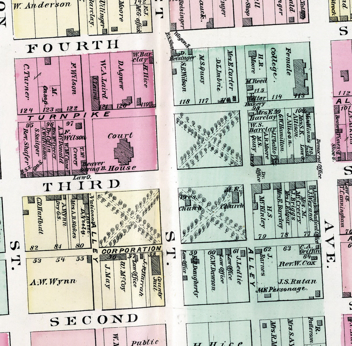 1876 Town Map of Beaver Beaver County Pennsylvania