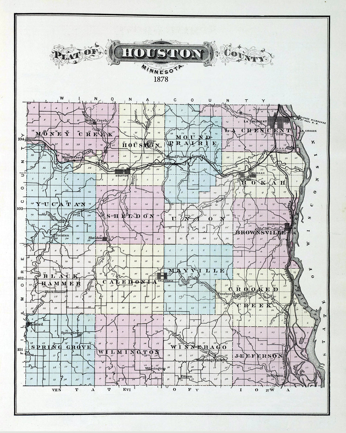 1878 Map of Houston County Minnesota