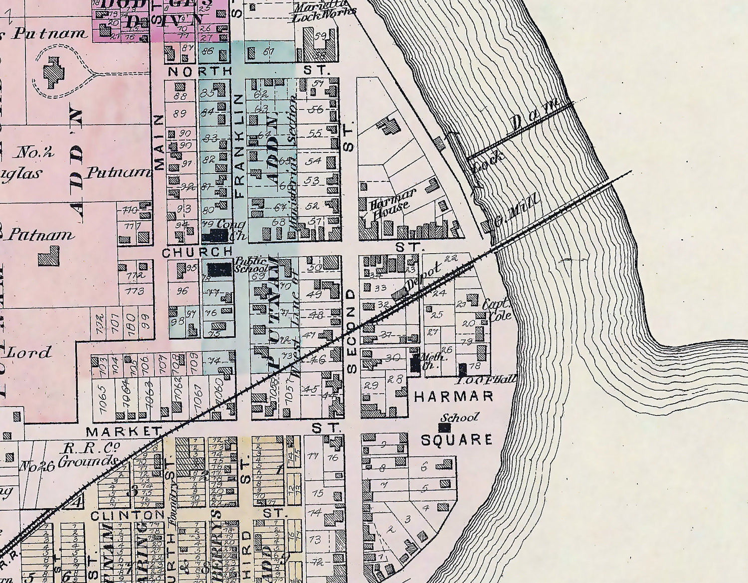 1877 Town Map of Harmar Washington County Ohio