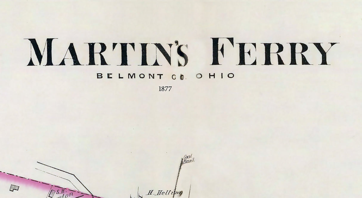 1877 Town Map of Martins Ferry Belmont County Ohio