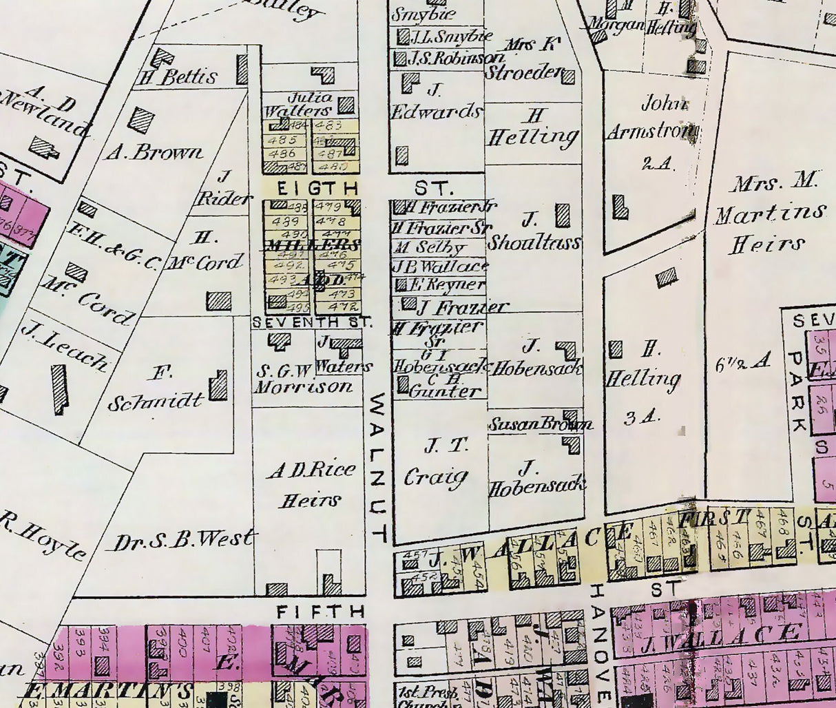 1877 Town Map of Martins Ferry Belmont County Ohio
