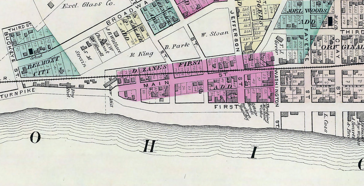 1877 Town Map of Martins Ferry Belmont County Ohio