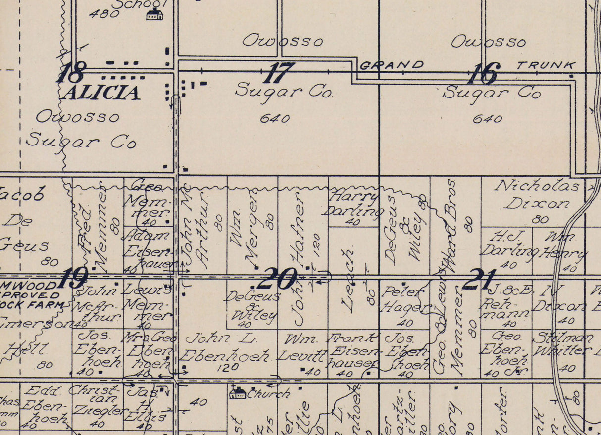 1916 Map of Albee Township Saginaw County Michigan