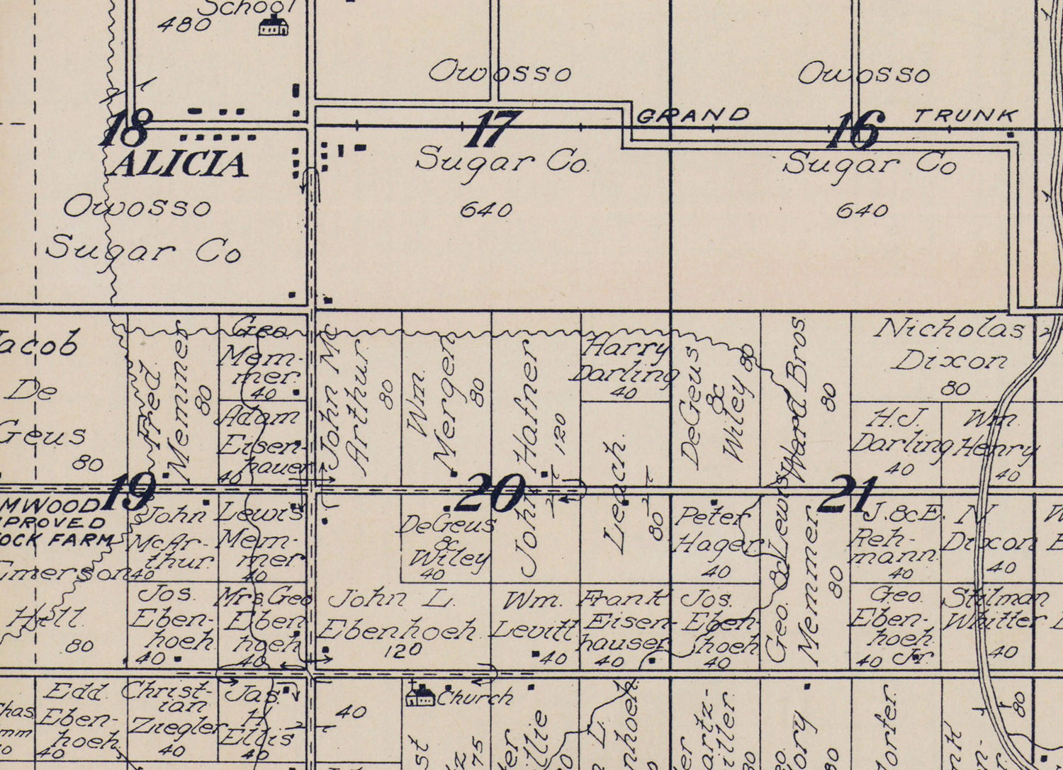 1916 Map of Albee Township Saginaw County Michigan