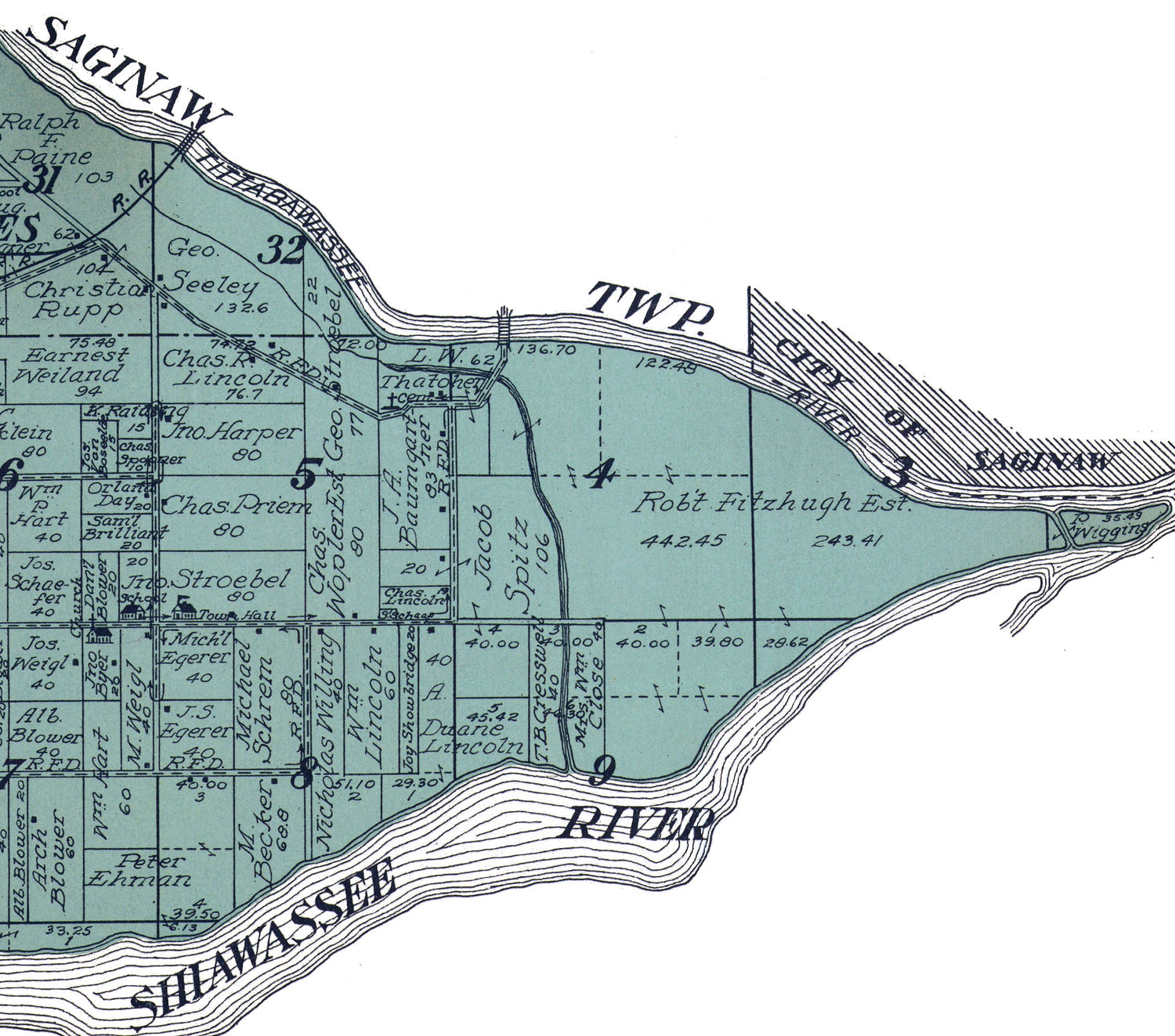 1916 Map of James Township Saginaw County Michigan