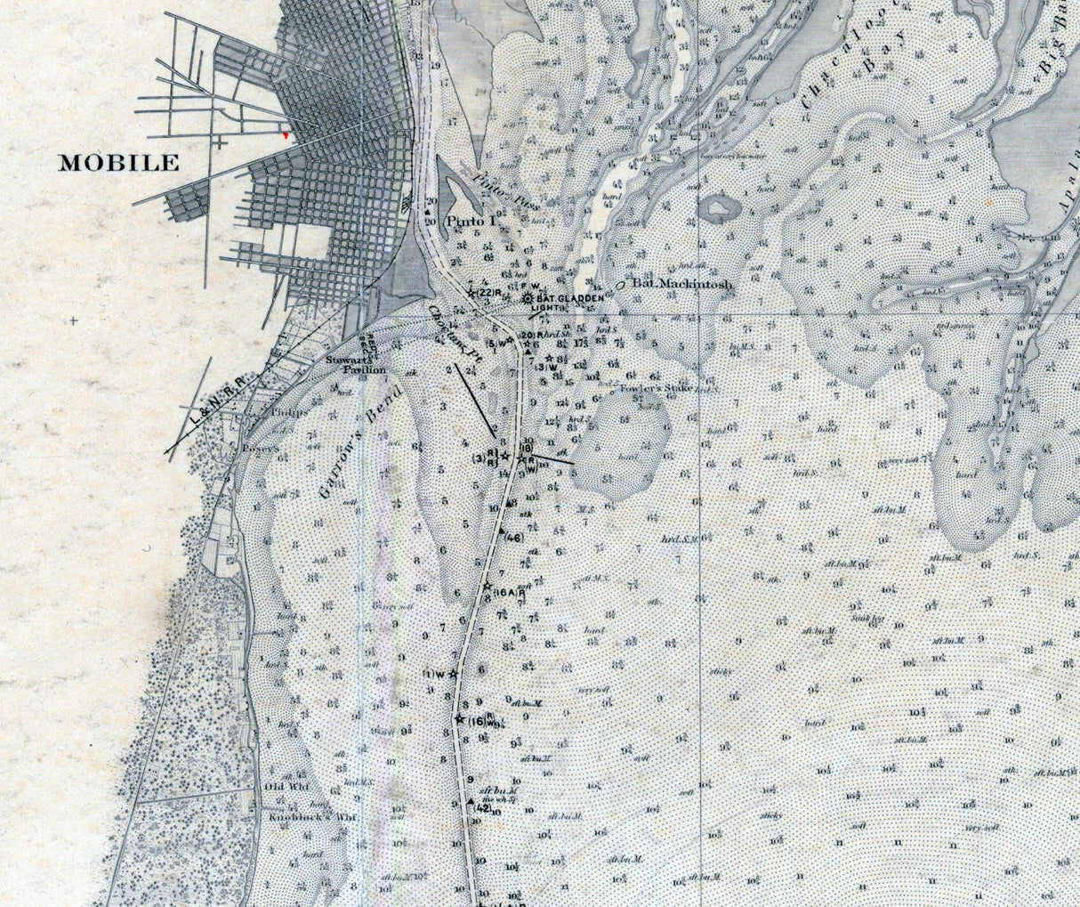 1905 Nautical Chart of Mobile Bay Alabama