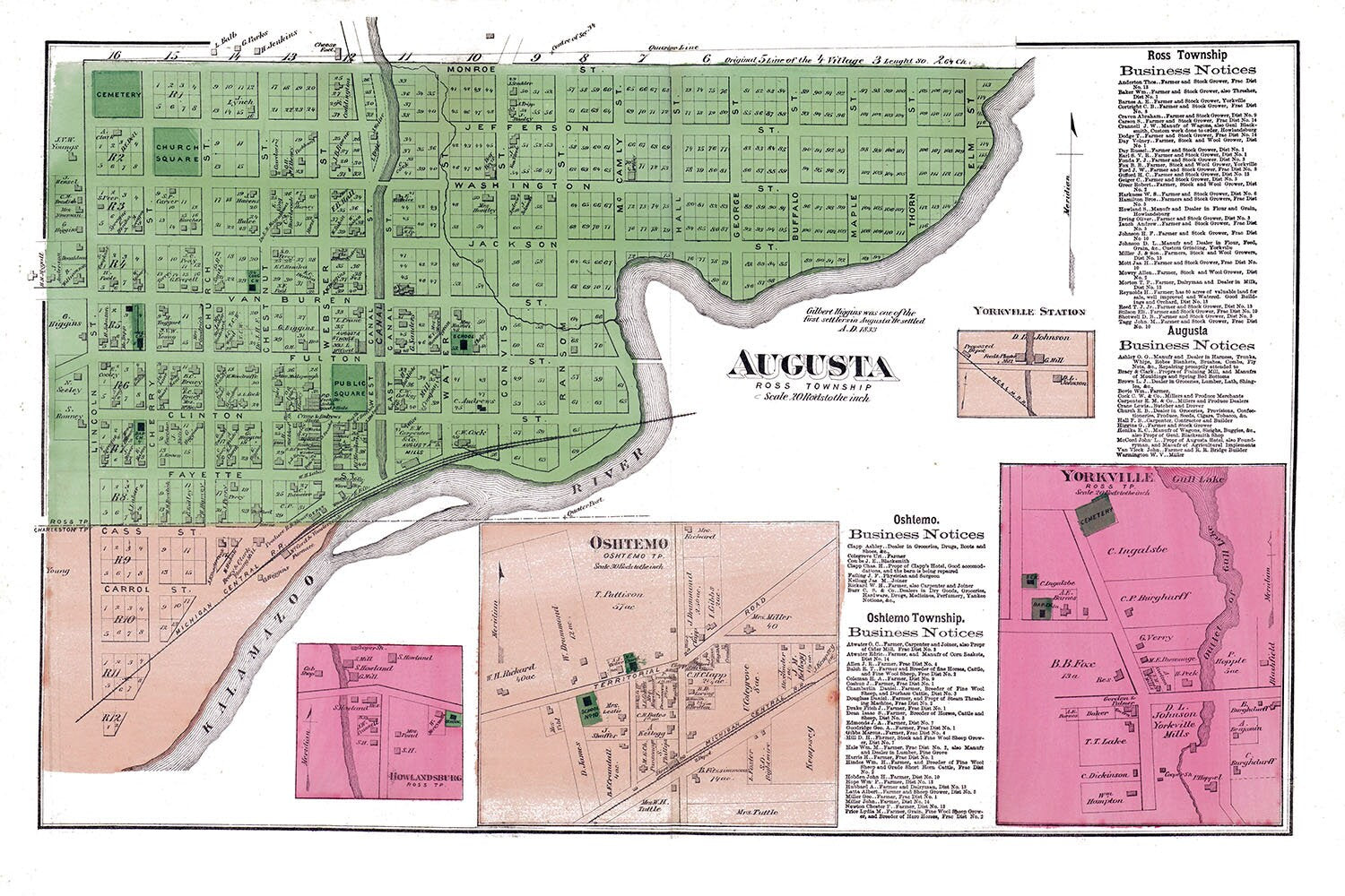 1873 Town Map of Augusta Kalamazoo County Michigan