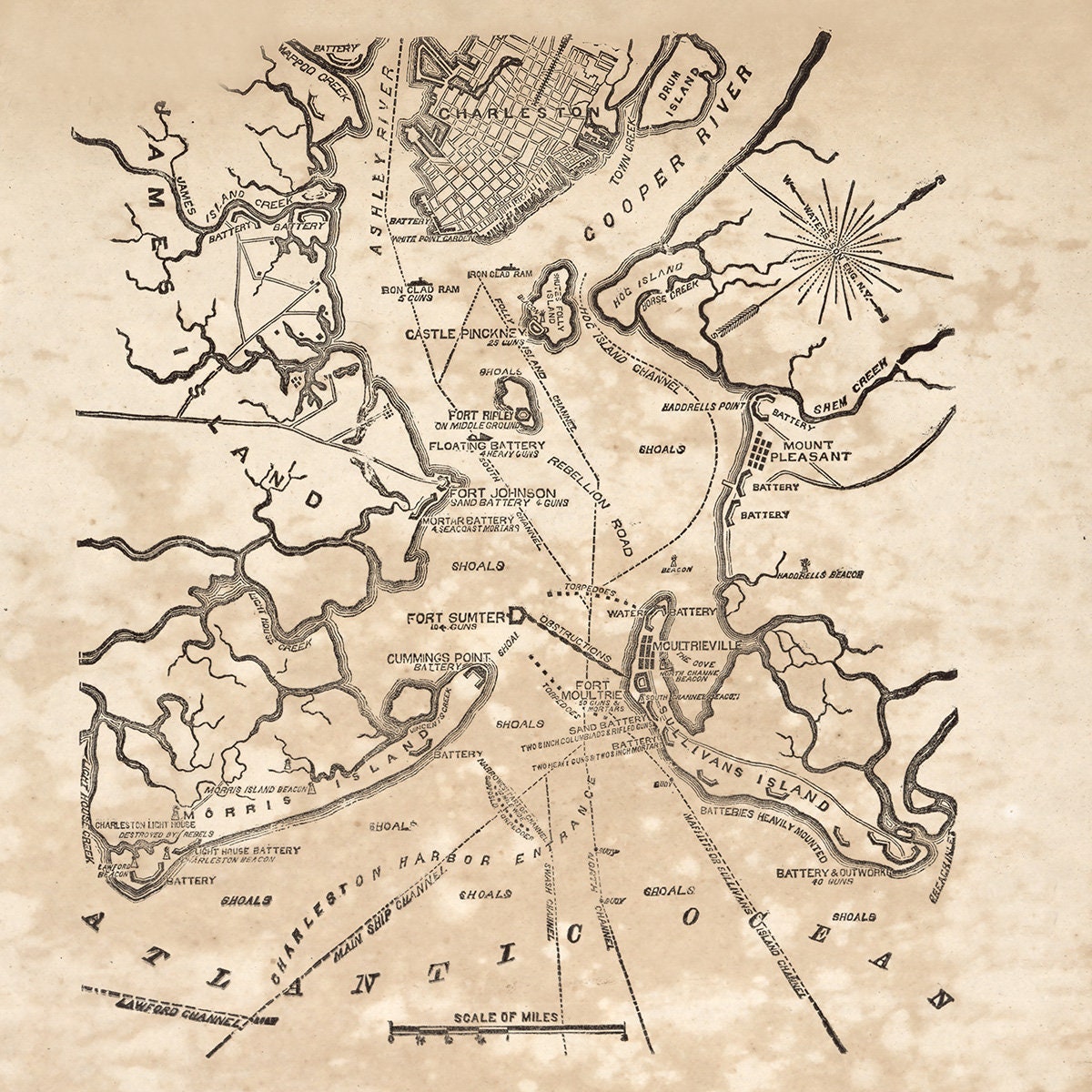 1865 Map of Charleston South Carolina and Vicinity