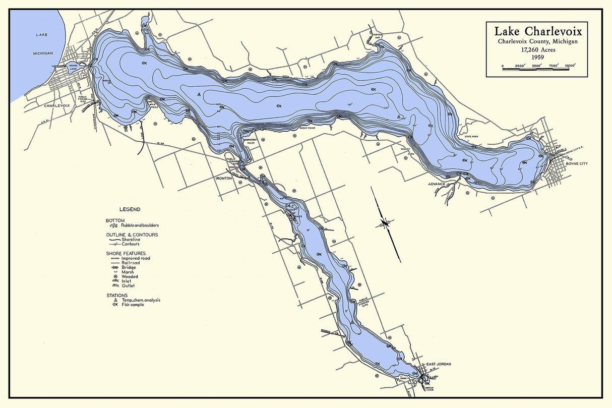 1959 Map of Lake Charlevoix Michigan