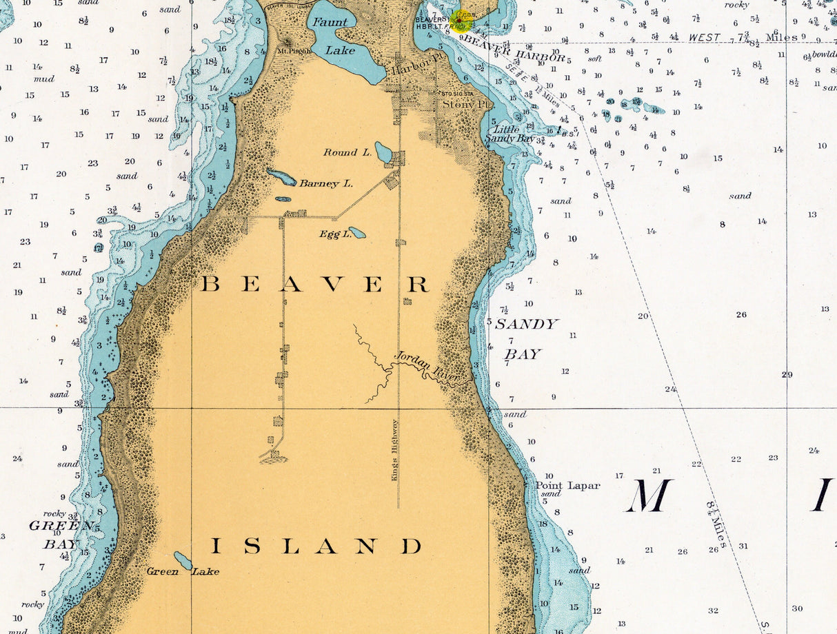 1917 Nautical Chart of Beaver Island Group Lake Michigan