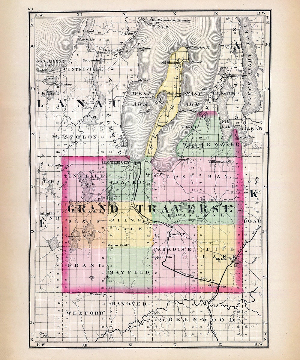 1873 Map of Grand Traverse County Michigan