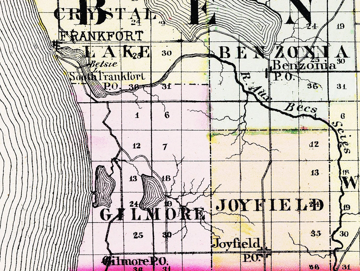 1873 Map of Benzie and Manistee County Michigan
