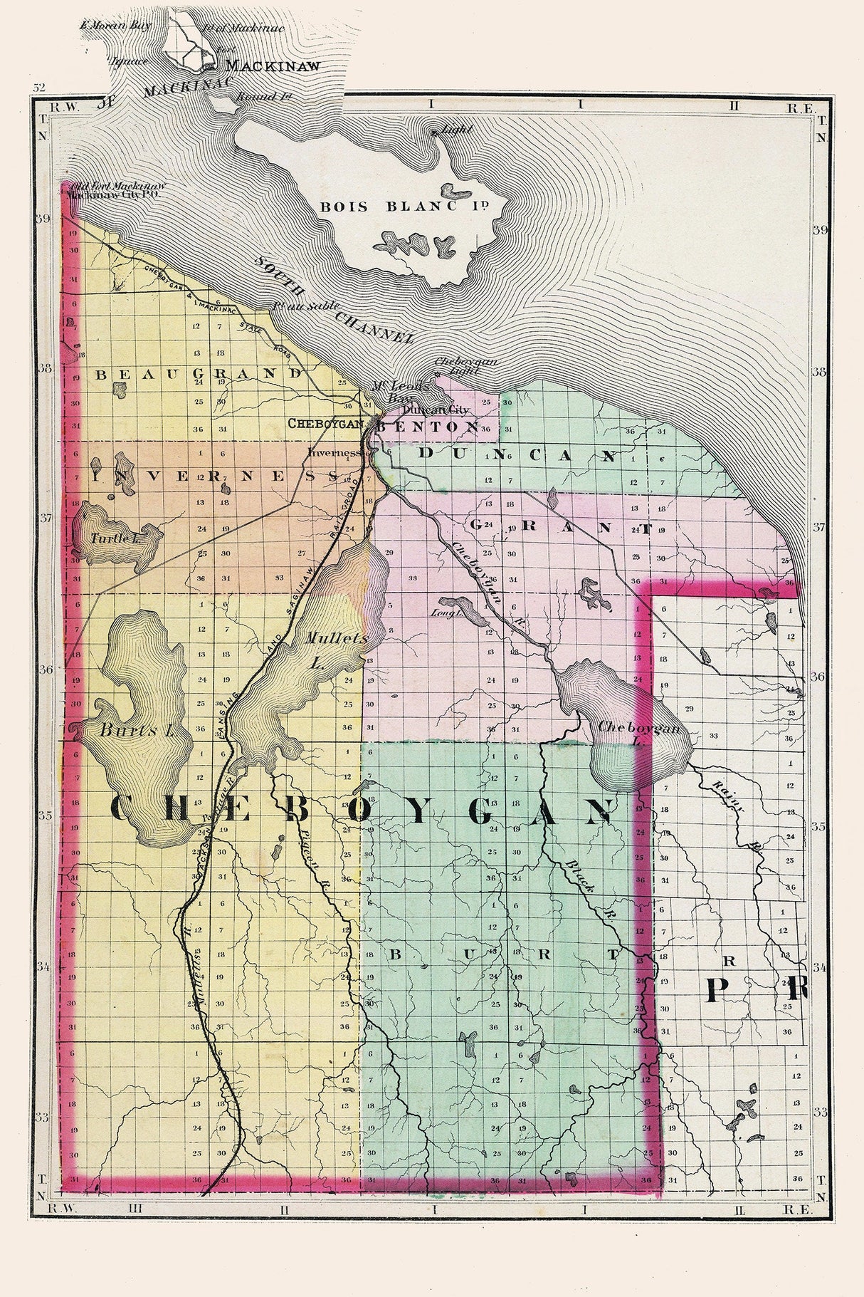 1873 Map of Cheboygan County Michigan