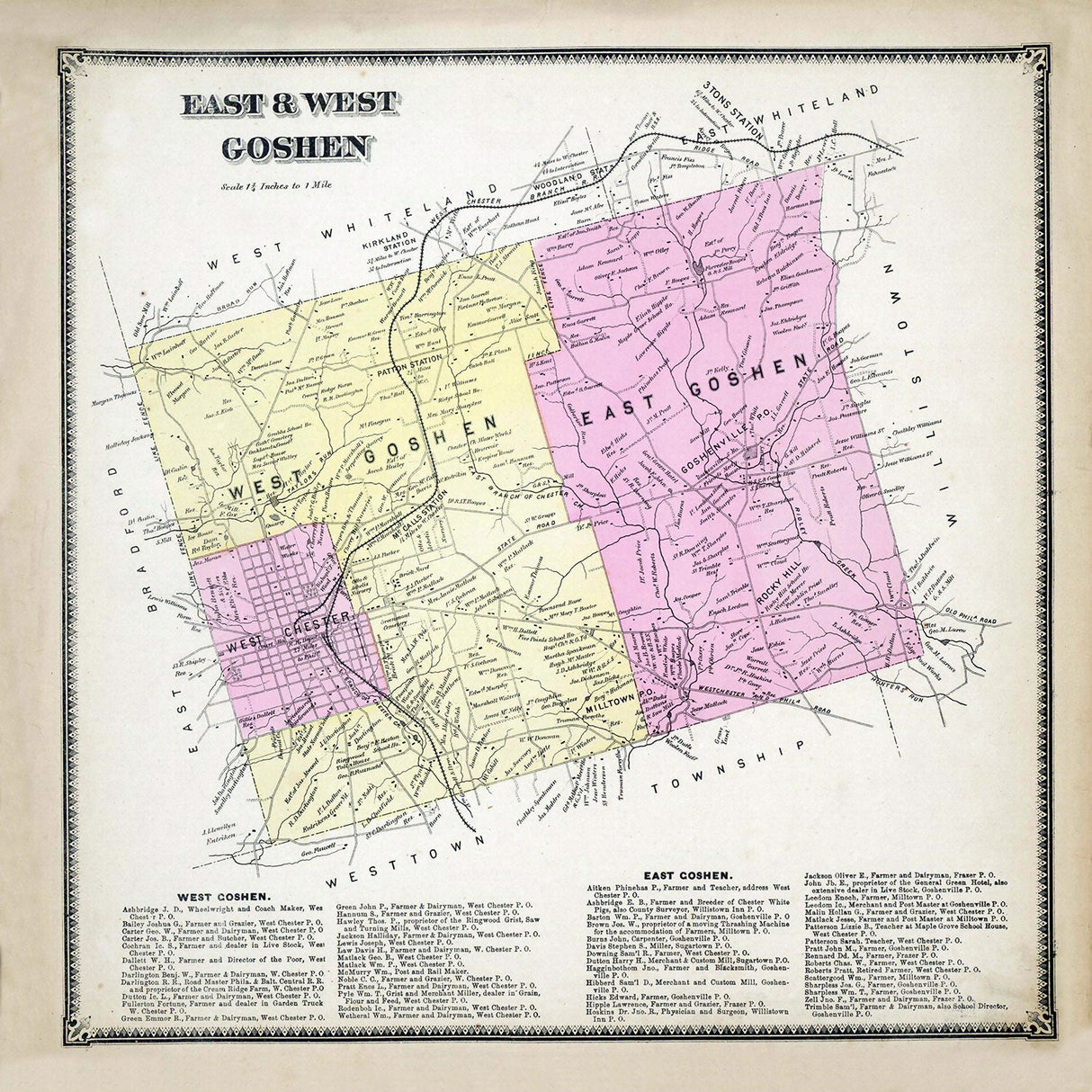 1873 Map of East and West Goshen Township Chester County Pa