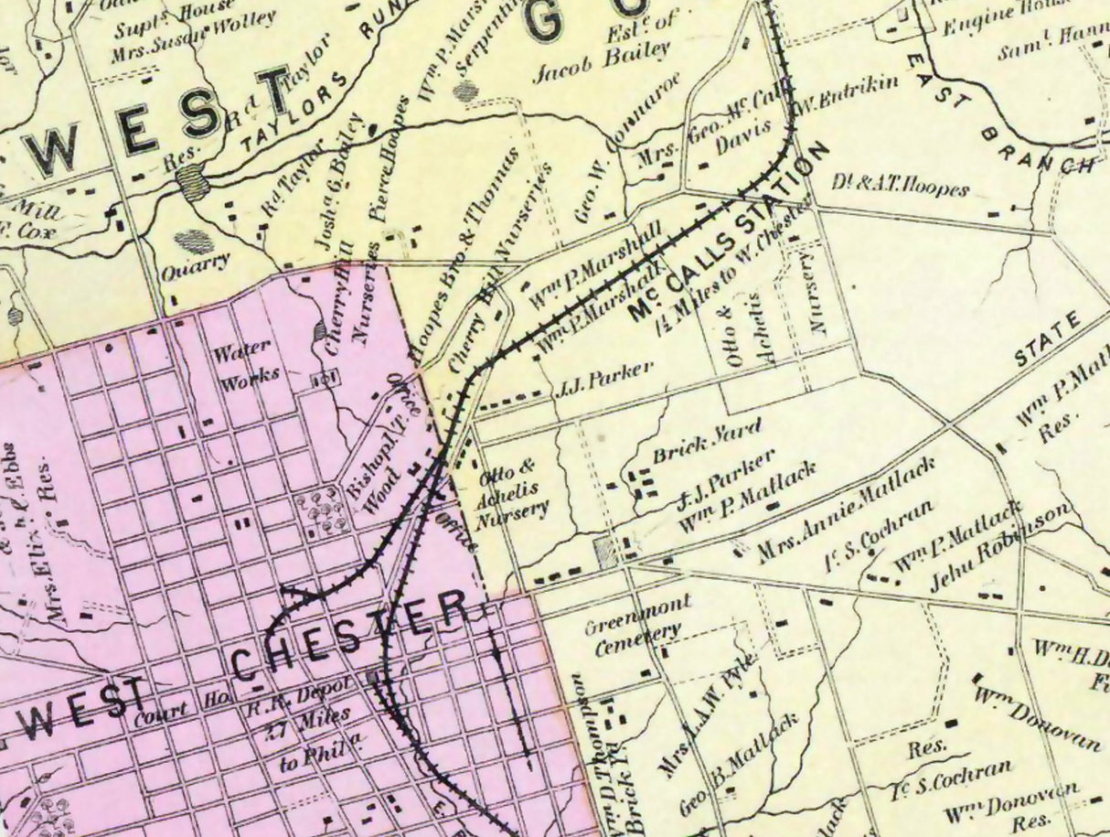 1873 Map of East and West Goshen Township Chester County Pa