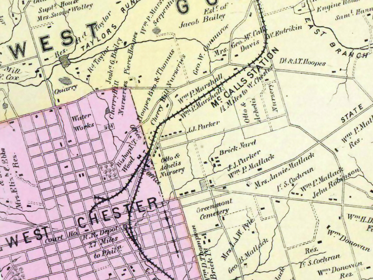1873 Map of East and West Goshen Township Chester County Pa