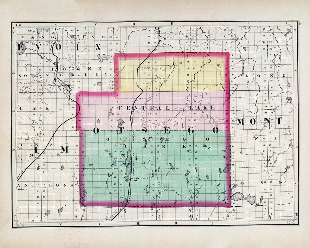 1873 Map of Otsego County Michigan