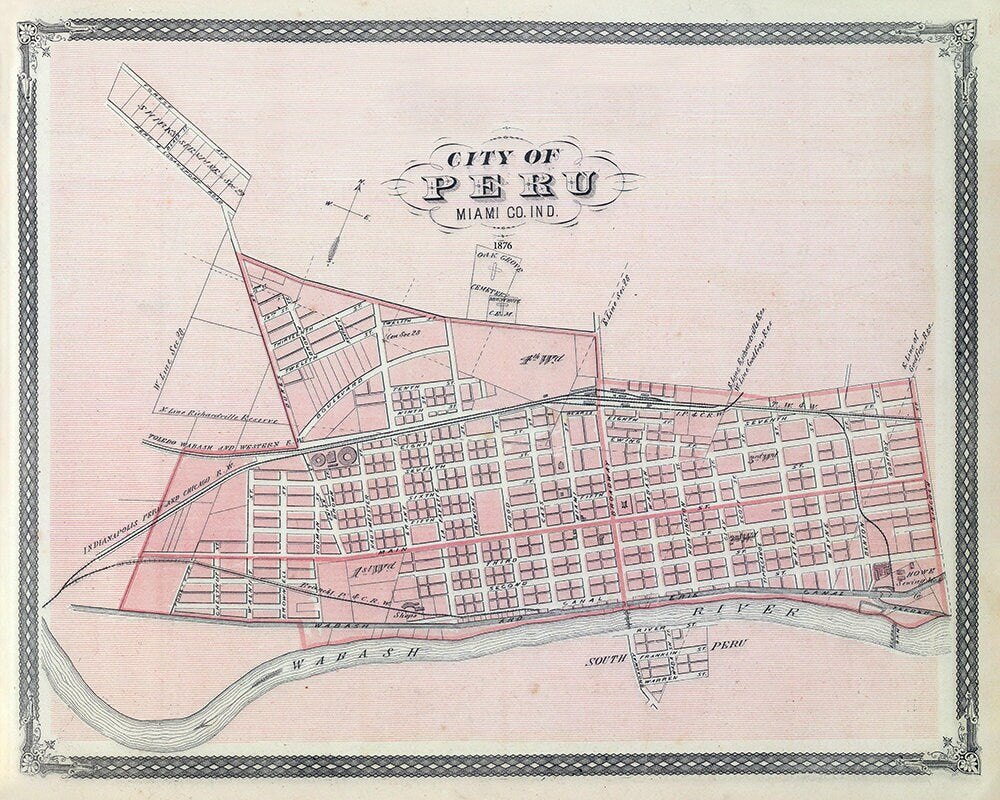 1876 Map of City of Peru Miami County Indiana