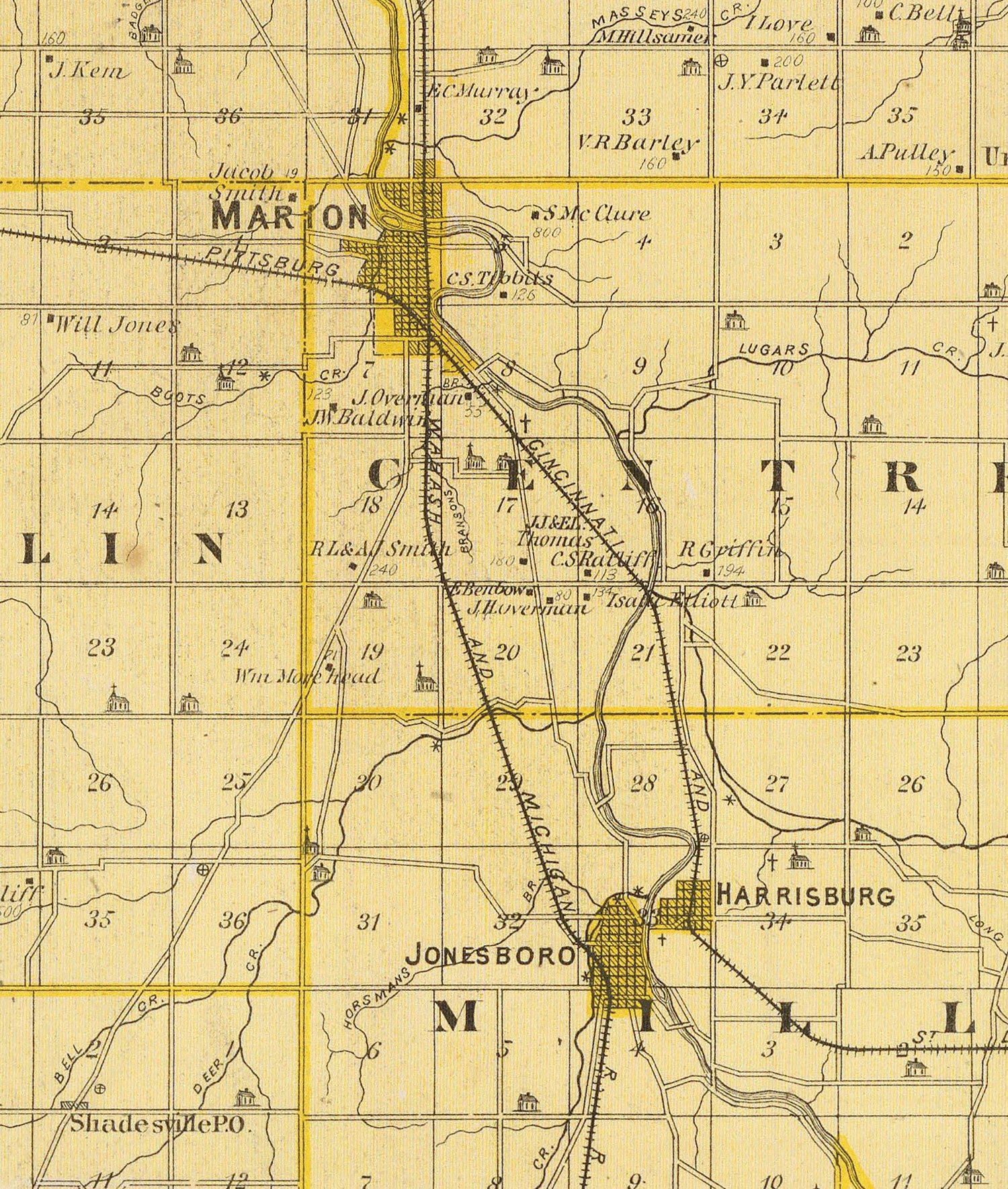 1876 Map of Grant County Indiana