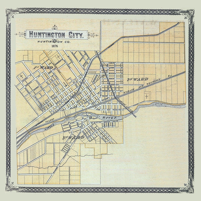1876 Map of Huntington City Huntington County Indiana