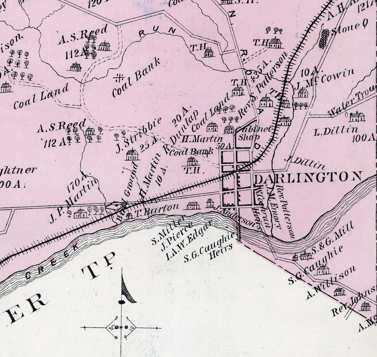 1876 Map of Darlington Township Beaver County Pennsylvania