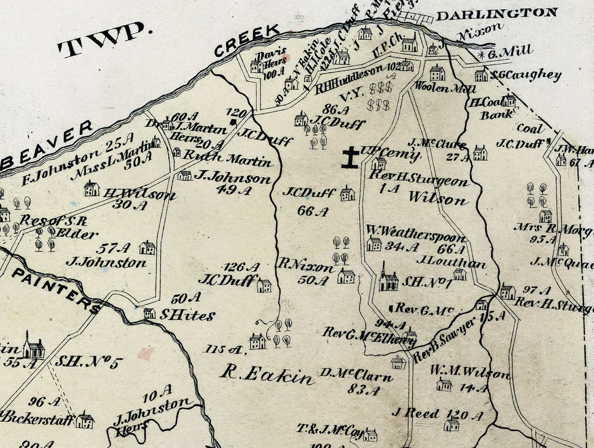 1876 Map of South Beaver Township Beaver County Pennsylvania