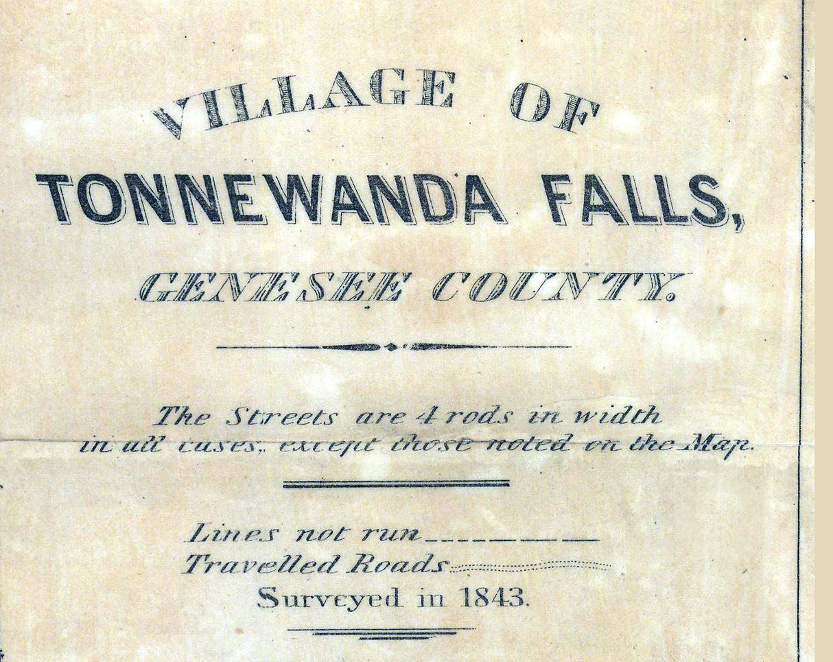 1843 Map of Tonnewanda Falls Genesee County New York