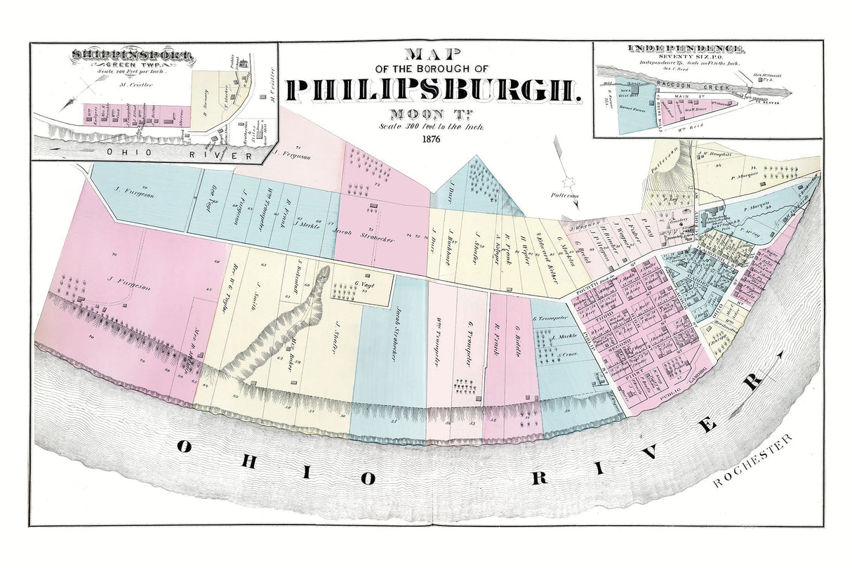 1876 Town Map of Philipsburgh Beaver County Pennsylvania