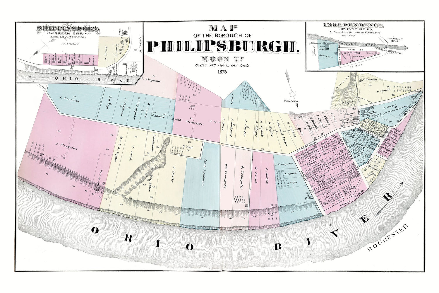 1876 Town Map of Philipsburgh Beaver County Pennsylvania