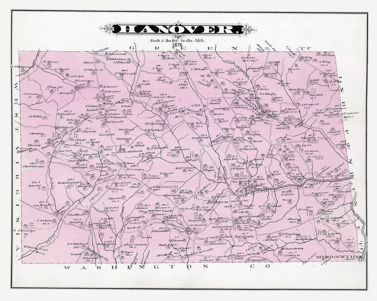1876 Map of Hanover Township Beaver County Pennsylvania