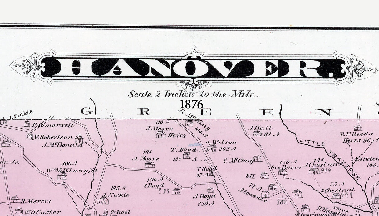 1876 Map of Hanover Township Beaver County Pennsylvania