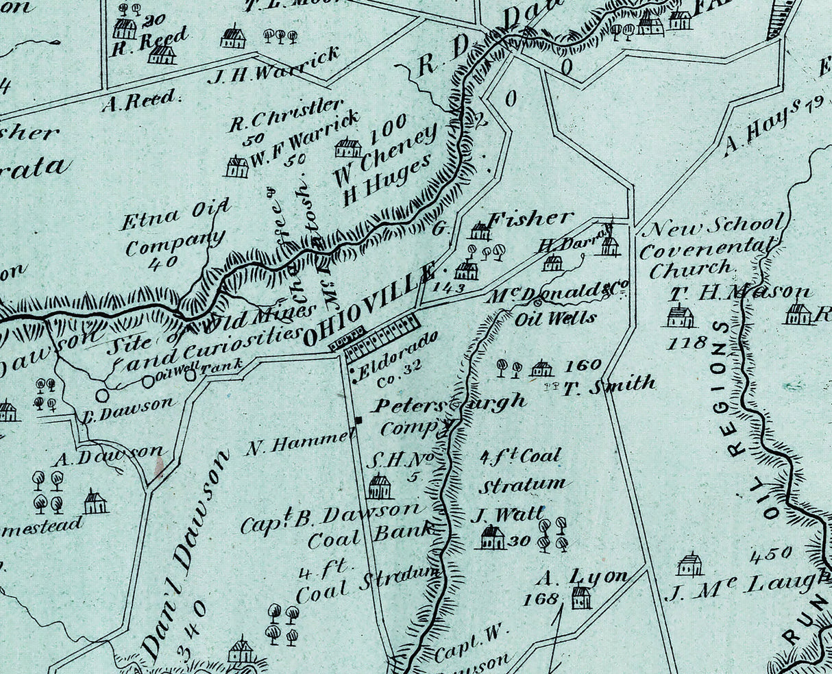 1876 Map of Ohio Township Beaver County Pennsylvania