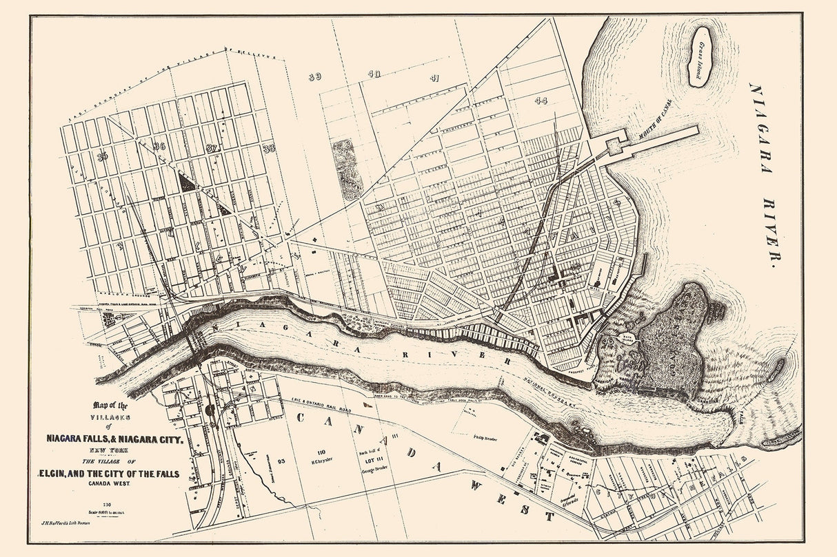 1856 Map of Niagara Falls and Niagara City