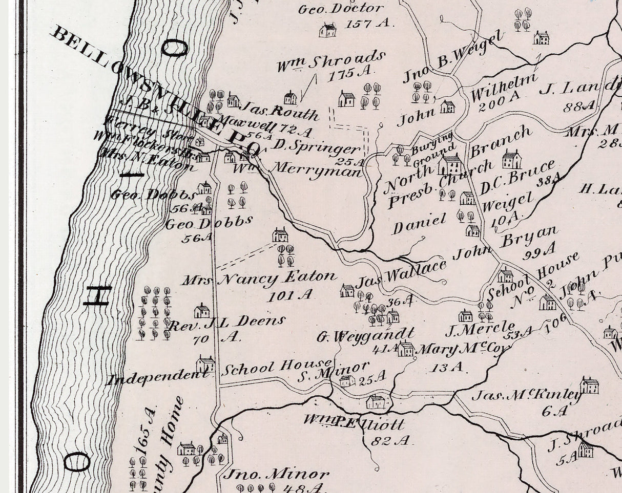 1876 Map of Moon Township Beaver County Pennsylvania