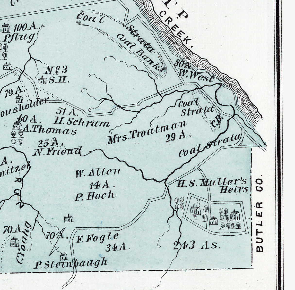 1876 Map of Marion Township Beaver County Pennsylvania