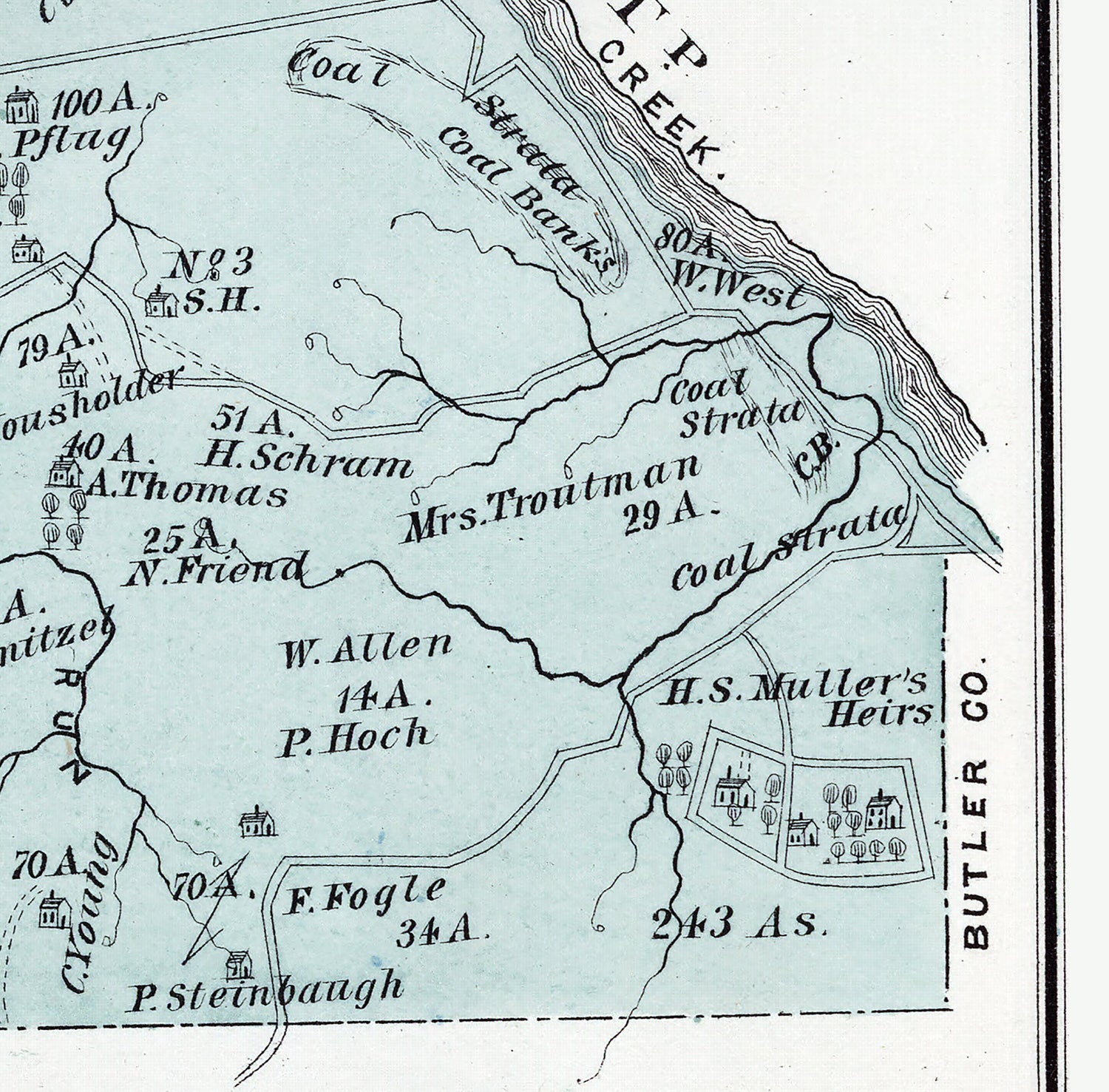 1876 Map of Marion Township Beaver County Pennsylvania