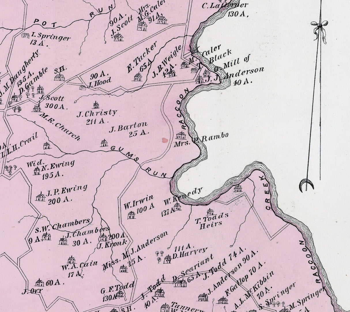 1876 Map of Raccoon Township Beaver County Pennsylvania