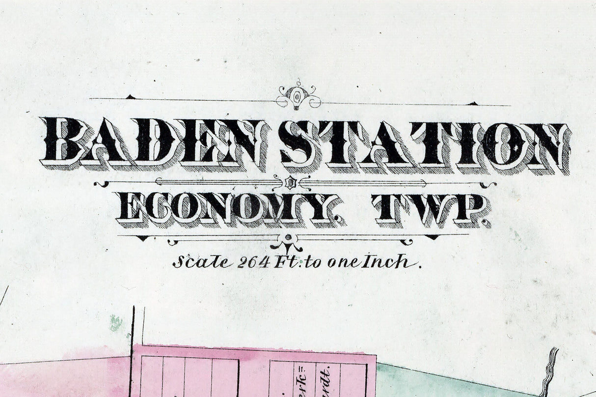1876 Town Map of Baden Station Beaver County Pennsylvania