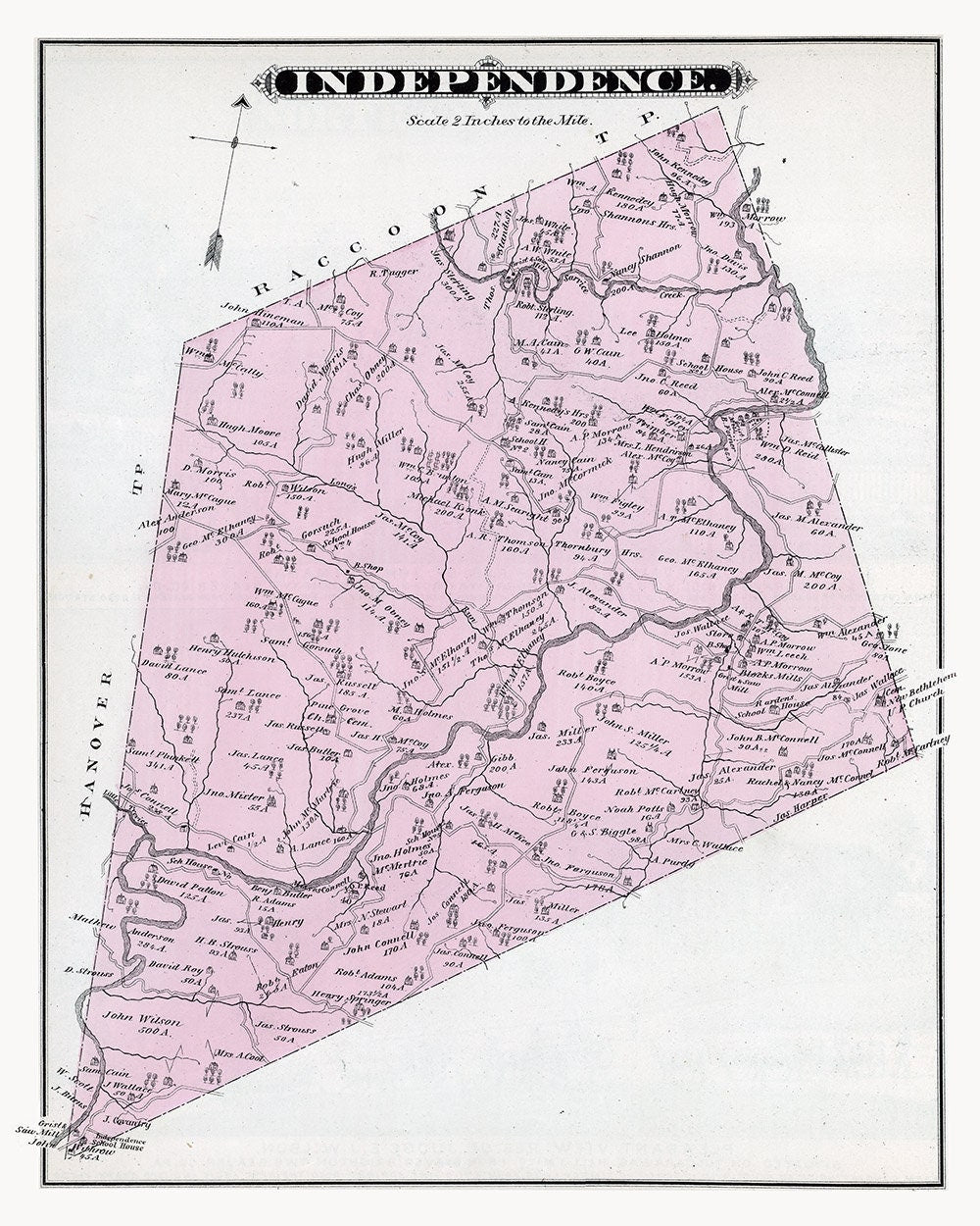 1876 Map of Independence Township Beaver County Pennsylvania