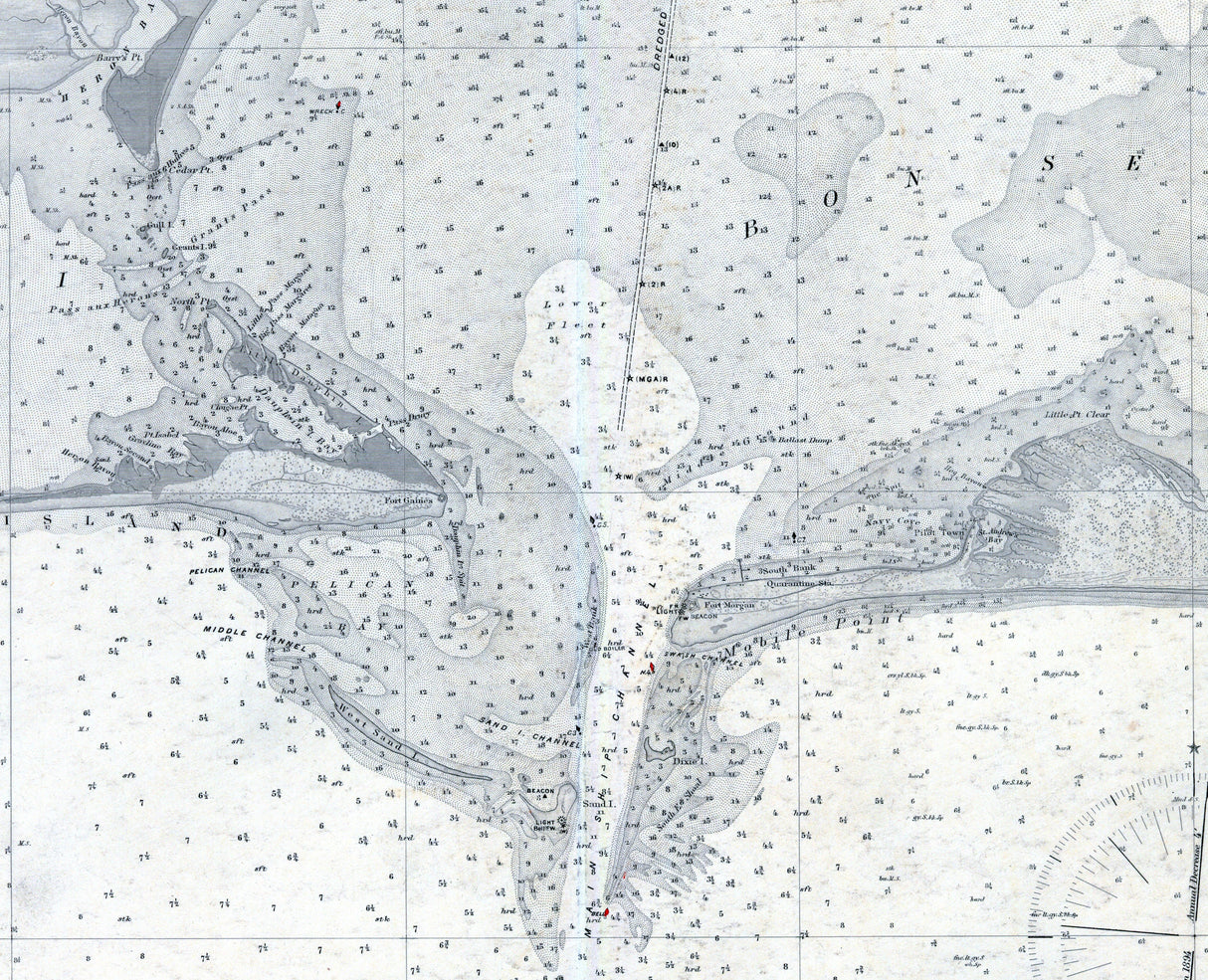 1905 Nautical Chart of Mobile Bay Alabama
