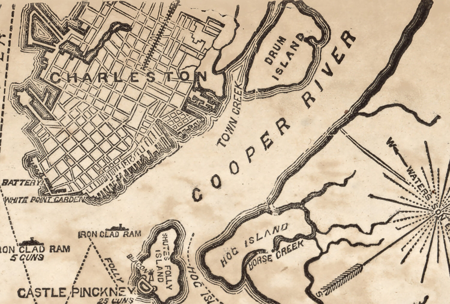 1865 Map of Charleston South Carolina and Vicinity