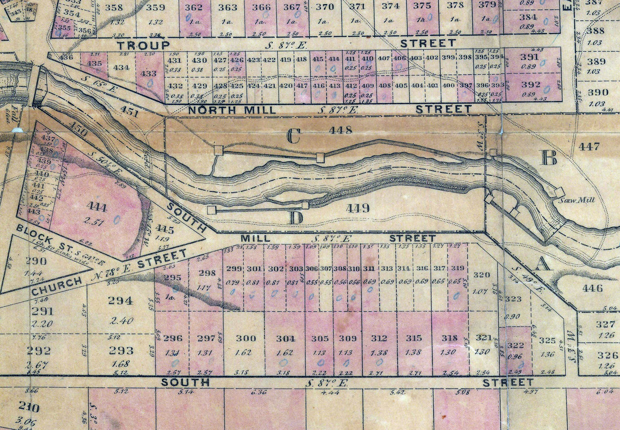 1843 Map of Tonnewanda Falls Genesee County New York