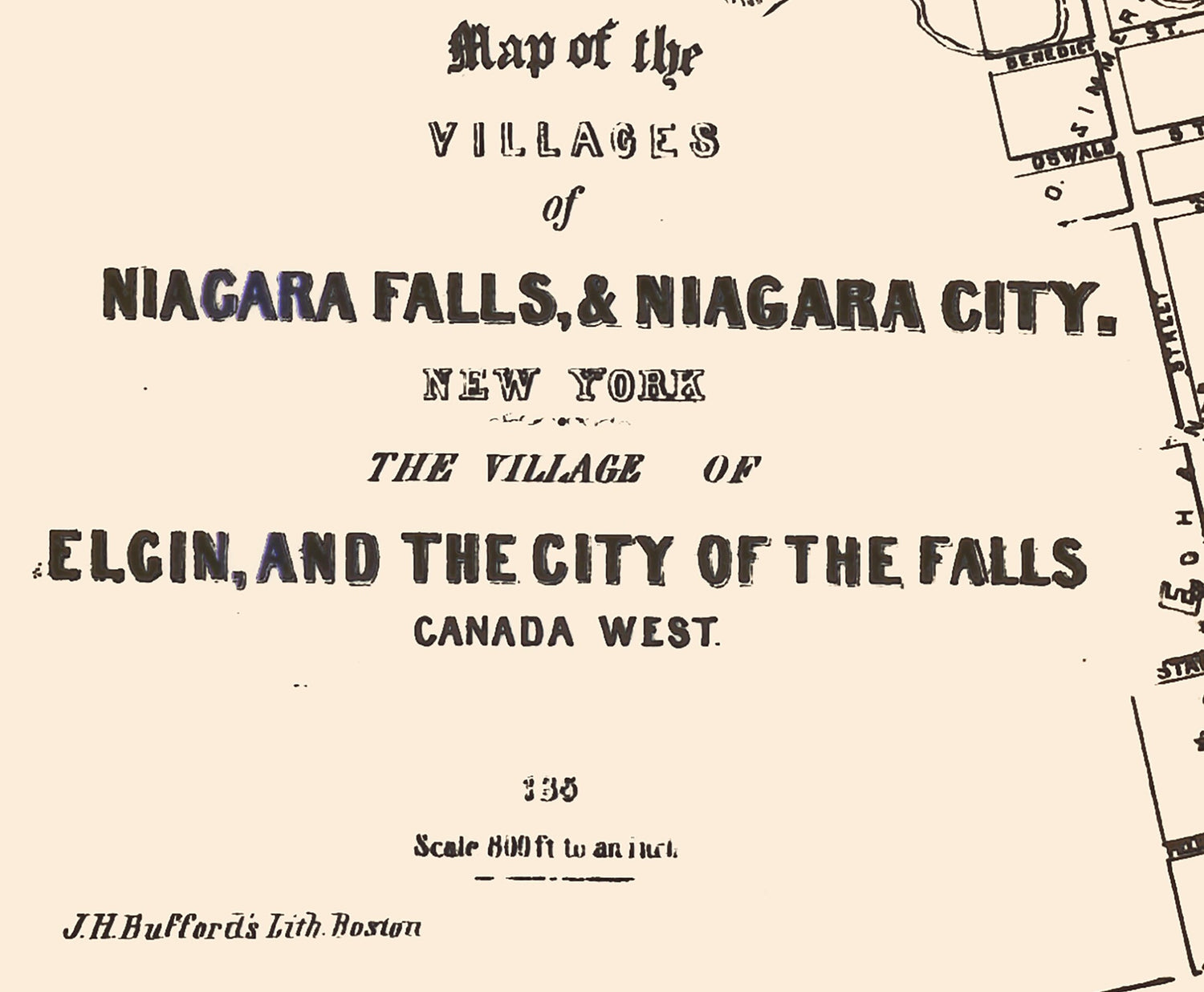 1856 Map of Niagara Falls and Niagara City