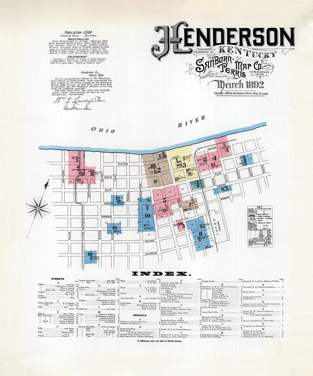 1892 Town Map of Henderson Kentucky