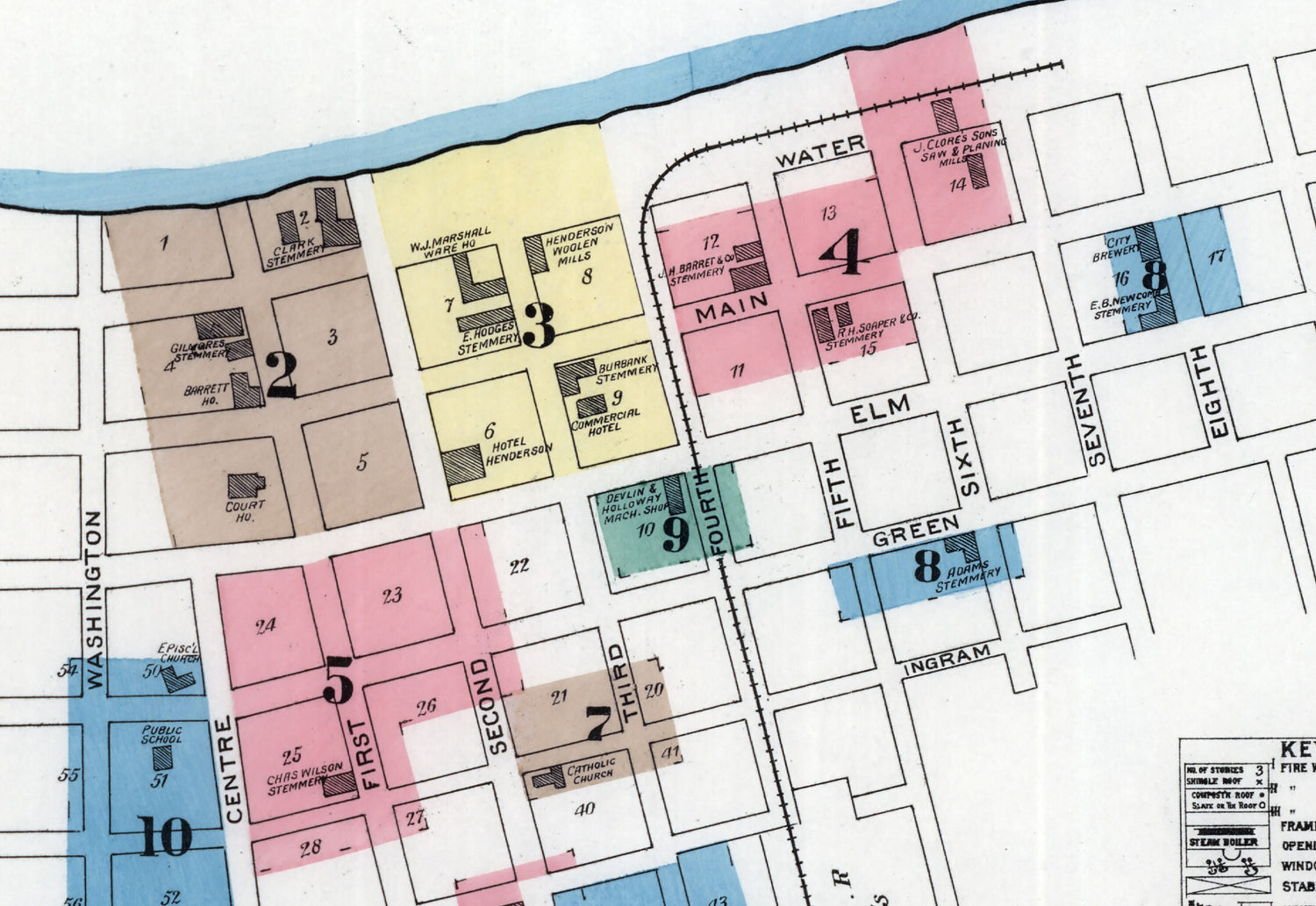 1892 Town Map of Henderson Kentucky