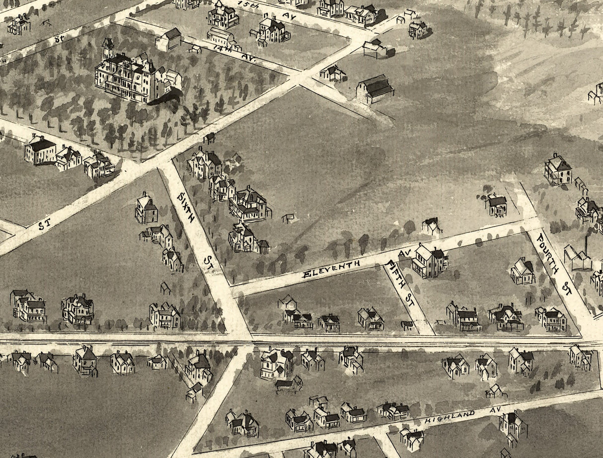 1907 Panoramic Map of Hickory North Carolina