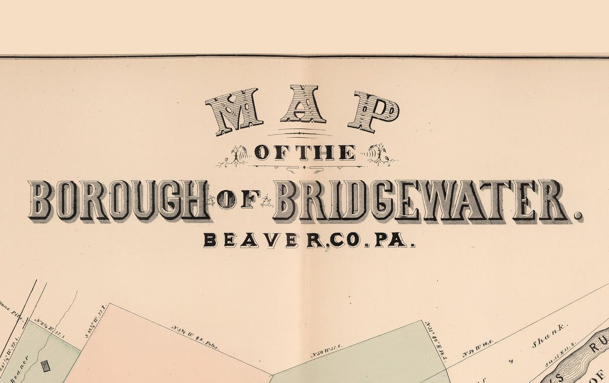 1876 Town Map of Bridgewater Beaver County Pennsylvania