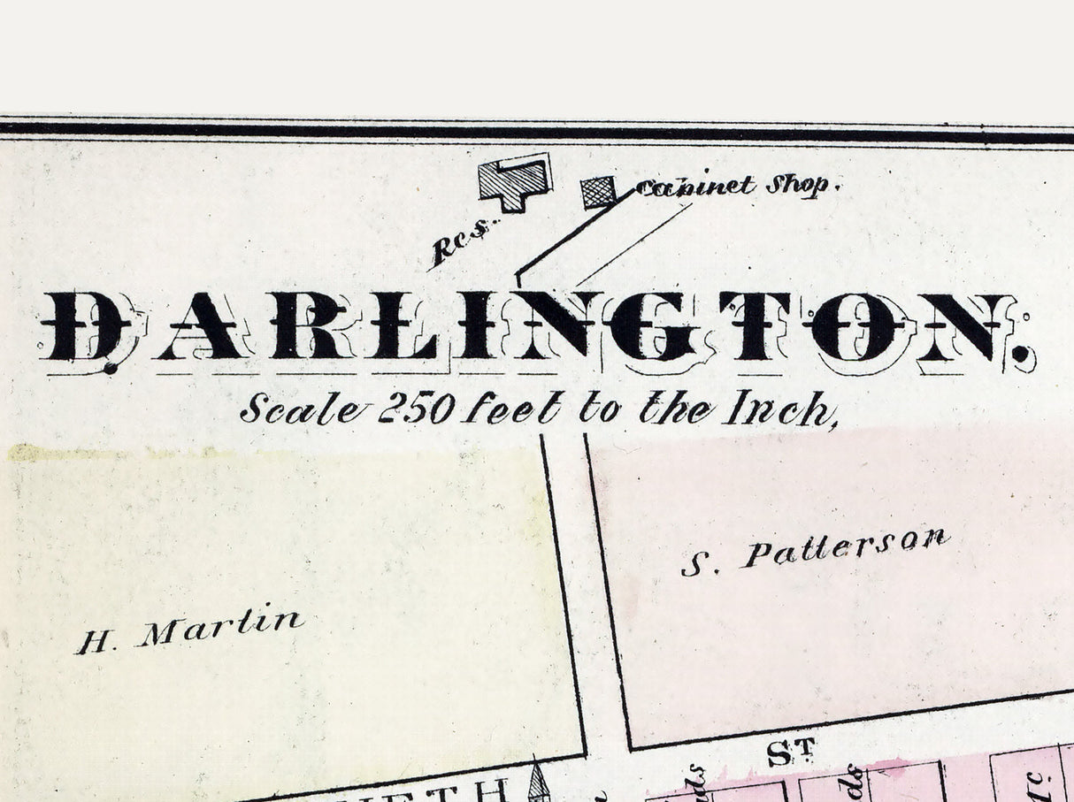 1876 Town Map of Darlington Beaver County Pennsylvania