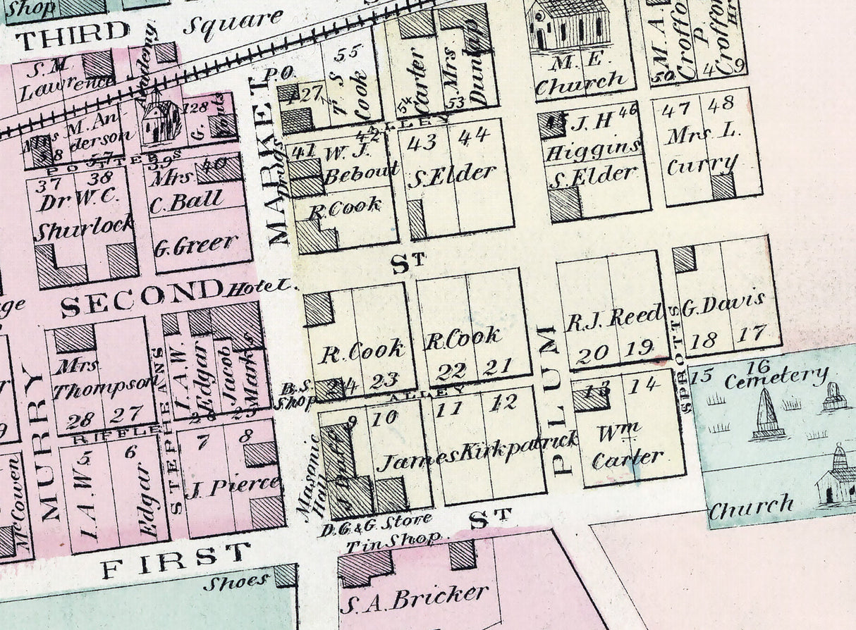 1876 Town Map of Darlington Beaver County Pennsylvania